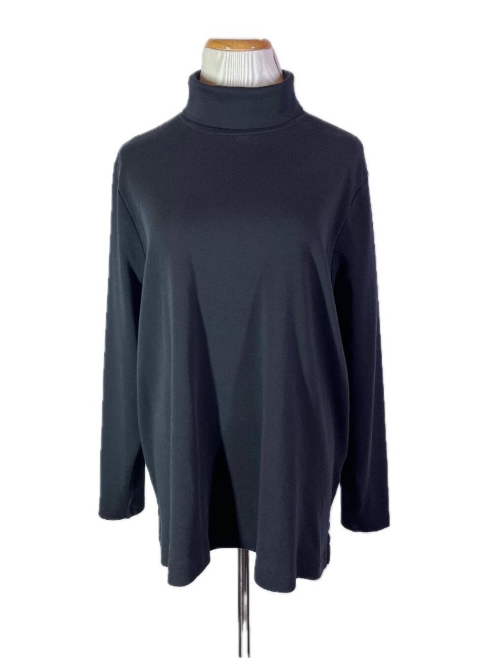 Lands' End Plus Size 2X 20W-22W Black Turtleneck Long Sleeve Knit Top Cotton